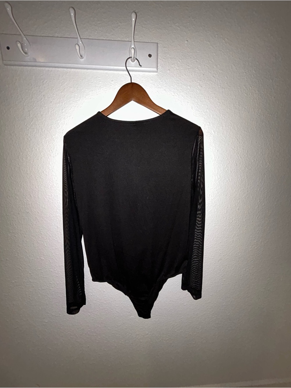 ELF Black Long-Sleeve Bodysuit with Sheer Mesh Sleeves